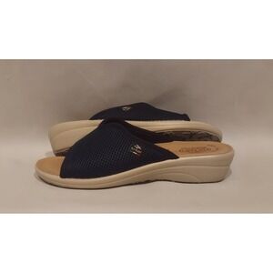 FlyFlot Womens Navy Blue Cushioned Mesh Leather Insoles Slides Sandals Size 9